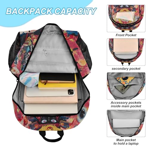 Abstract Samurai Backpack Lunch Bag Set for Travel Hiking Picnic, Backpacks with Insulated Lunch Box4