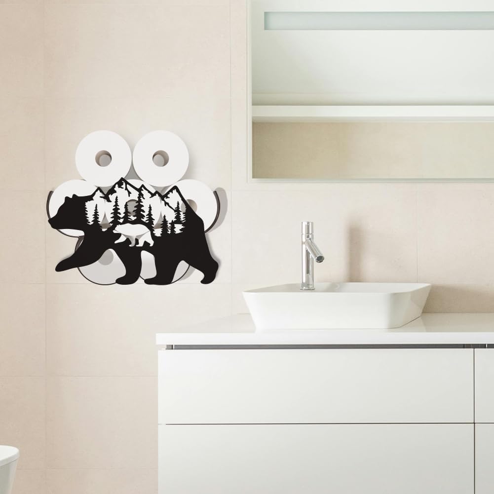 WADORN Bear Toilet Paper Holder, Funny Bear Rustic Cabin Decorative Toilet Paper Storage Extra 8 Rolls Wild Bear Freestanding Toliet Paper Organizer Stand for Farmhouse Bathroom Cabinet Space