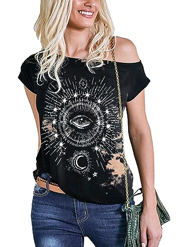 Remidoo Camiseta corta casual de manga corta con estampado gráfico y teñido anudado para mujer, T-black Brown, X-Small