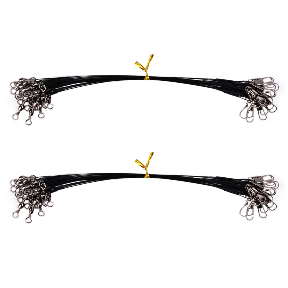 Fishing Lure Wire Trace, 50 Pack Steel Anti-Bite Fishing Line Trace Lure Leaders with Swivels and Snaps for Saltwater Freshwater and Outdoor Fishing (25cm/Black)