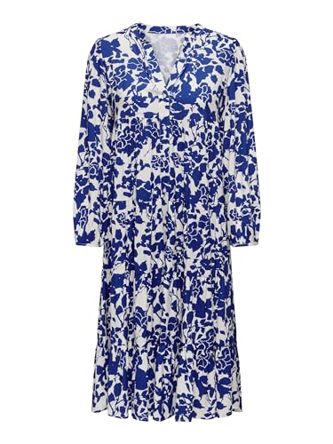 ONLY Robe méditerranéenne décontractée pour Femme avec Boutonnage - Robe midi Estivale, Couleurs:Bleu, Taille:S