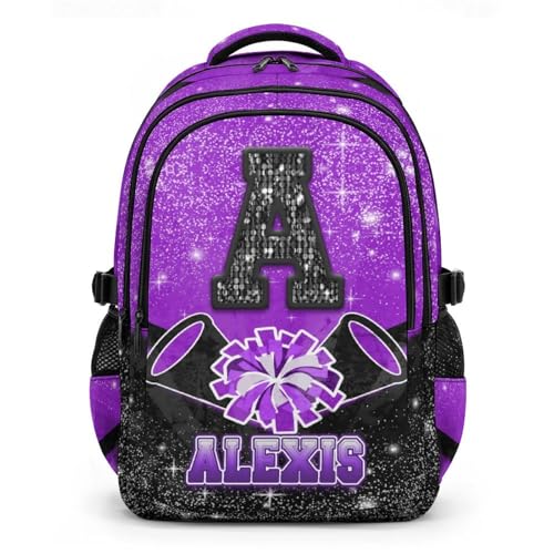 CUSTOMJOY Girls Backpack Custom Schoolbag for Kids Teens Team, Lightweight Cheer Monogram Bookbag with Initial Name for School Travel Picnic