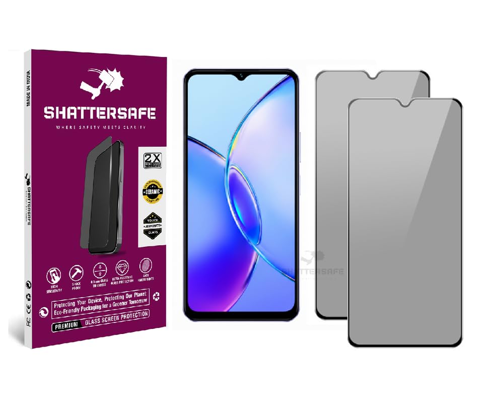 Image of Anti-Spy Privacy Tempered Glass Compatible For Vivo Y17s / Y18 / Y18e / Y56 5G [Pack of 2]. Anti-Scratch, Edge-to-Edge Protection With Easy Installation Kit & Case Friendly Fit.