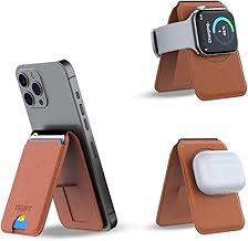TEMPT Trigo 15W Mag-MagsafeSafe Wallet Charger | Ultra Slim | Premium Soft Leather Card Holder Upto 3 Cards | Magnetic Wireless Charger | Free Type C Cable (Brown)