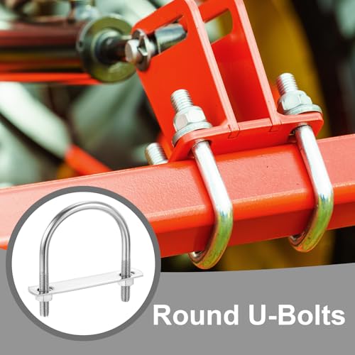 Image of PATIKIL Round U-Bolts, 2 Pcs 2.48 inch(63mm) Inner Width 90mm Length M8 with Nut Plate Washer 304 Stainless Steel Round Bend U-Bolts for Boat Trailer Axle Sailboat