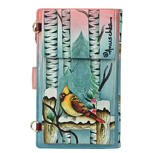 Anuschka Women’s Hand Painted Genuine Leather Cell Phone Case & Wallet - Snowy Cardinal, Gift of the Sea - Image 3
