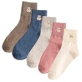 Xhonp 5 Pairs Women Socks Cute Cartoon Animal Ankle Embroidery Bear Casual for Women Socks (Colour A)