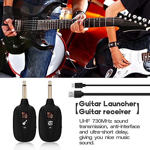 Queenser Sistema de guitarra sem fio V-8 recarregável de 4 canais transmissor de guitarra conjunto r