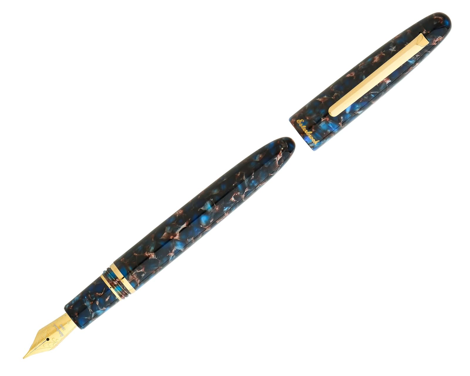 Stylo plume Esterbrook Estie Nouveau Blue Gold Trim, stylo plume à cartouche avec 30 ml d'encre Pinie