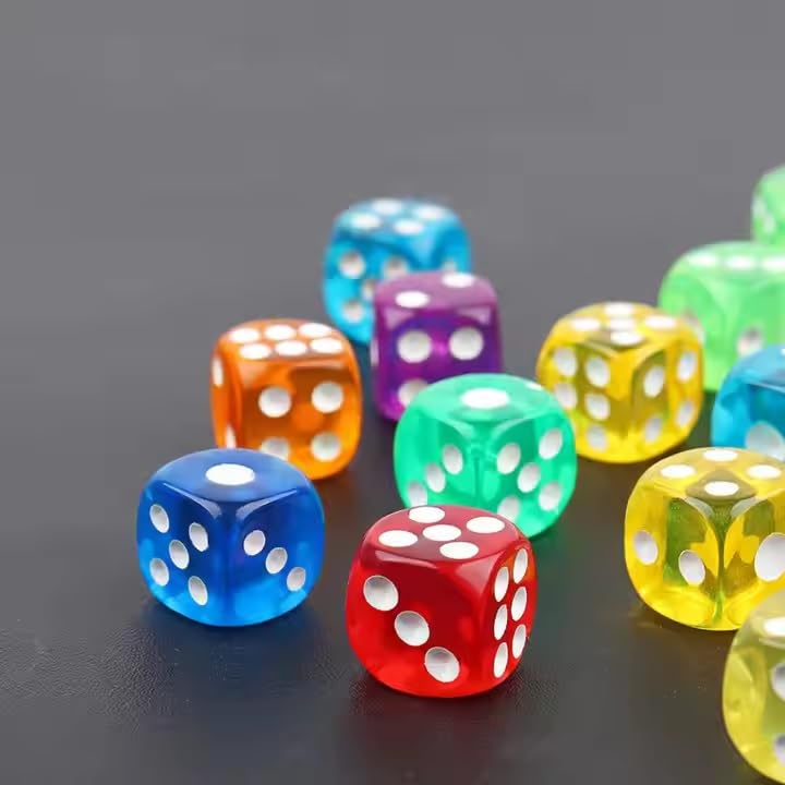 Regy 6 Sided Dice Set Multicolorfull Transparent Dice for DND, MTG, RPG, Yahtze, Bunco, Table Borad Games, Math Teaching (Pack of 10pcs) 1
