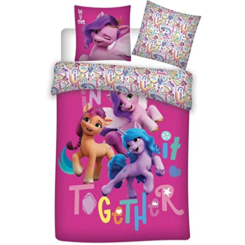 Parure de Lit My Little Pony, Housse de Couette 140x200 cm + Taie d'oreiller 63x63 cm, Mon Petit Poney
