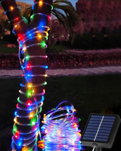 Tacobey Solar Lichtschlauch Lichterkette Außen 10M 100 LED Solar Seilleuchten Aussen 8 Modi Wetterfest Solarlichterkette für Outdoor Garten Balkon Deko - Bunt