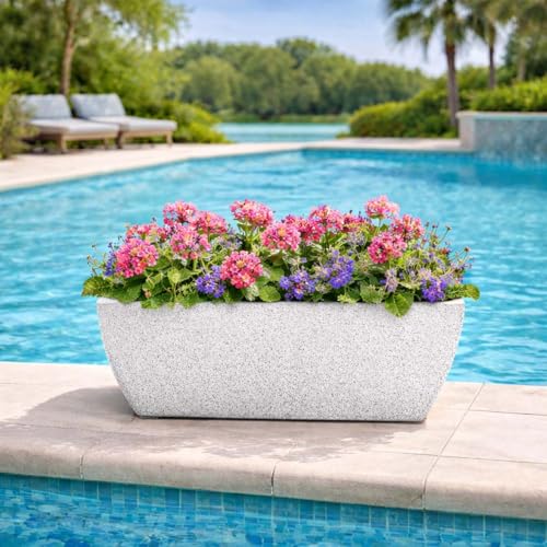 Image of Go Hooked Recta Curve 24 Inch Rectangle Planter Pot | Big Size Polymer Gamla for Plants | Heavy-Duty UV Resistant Outdoor & Indoor Flower Pot for Balcony, Terrace & Garden (White)