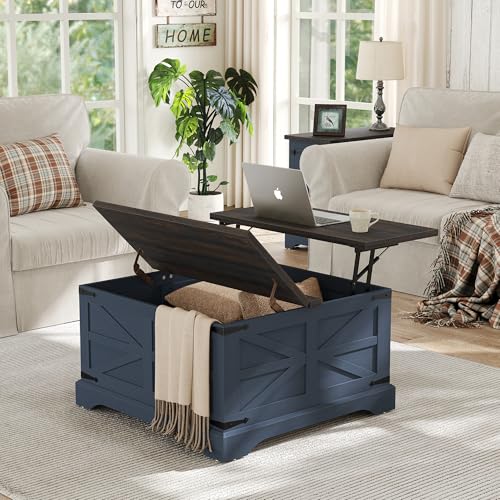 Furnideco Square Coffee Table with Storage Farmhouse Coffee Table with