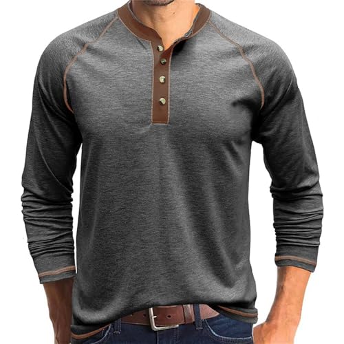 Men Longsleeve Shirt Business Classic Men Polo Shirt Single-Coloured Men Casual T-Shirt All-Match Comfortable Loose Mode Menshirt I-Dark Grey L