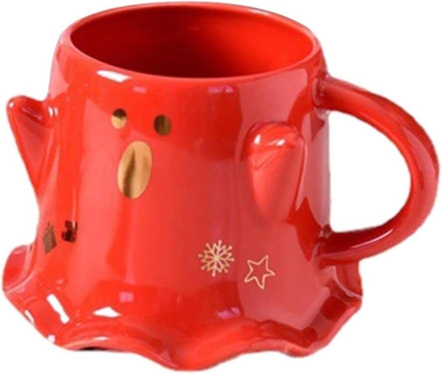 KKGUD Novelty Tea Cup, Ceramic 15.5oz Halloween Coffee Mug with Spoon- Scary Ghost (Red), Scary Ghost- Red, Normal - Image 2