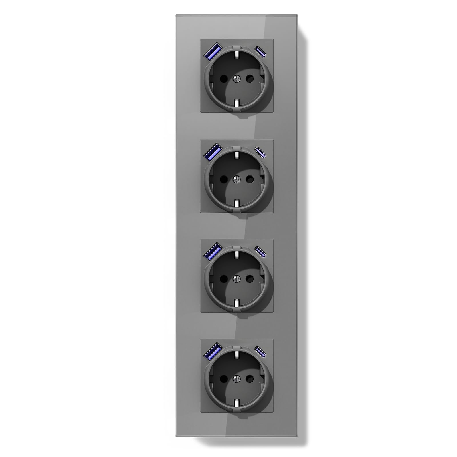 BSEEDLIFE 86mm Schuko Steckdose Unterputz EU-Standard, 1/2/3/4/5 Fach Wandsteckdose mit Glas Rahmen Einfache Installation,Inzelsteckdose mit Krallen