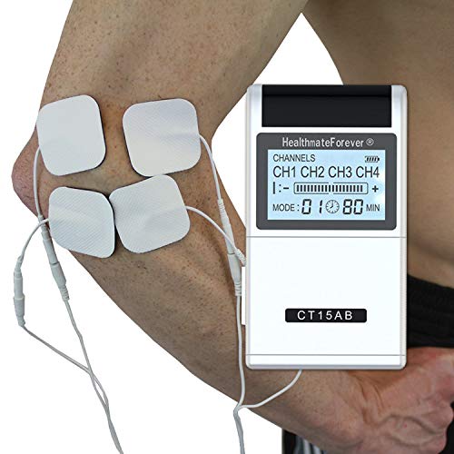 HealthmateForever 15 Modes Digital Pulse Pain Relief Device| TENS CT15AB with 16 Long Life Pads | Back Shoulder Muscle Soreness | Improve Muscle Performance | 4 Outputs FDA Cleared