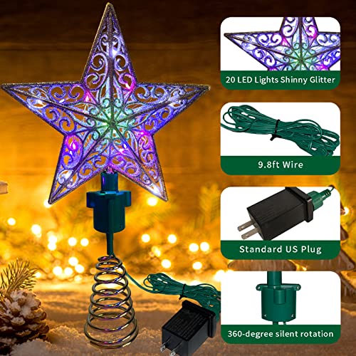 Rotating Christmas Tree Topper Star With 20 Led Multicolor Lights Star Topper For Christmas Tree Decorations (Silver) #TOP2