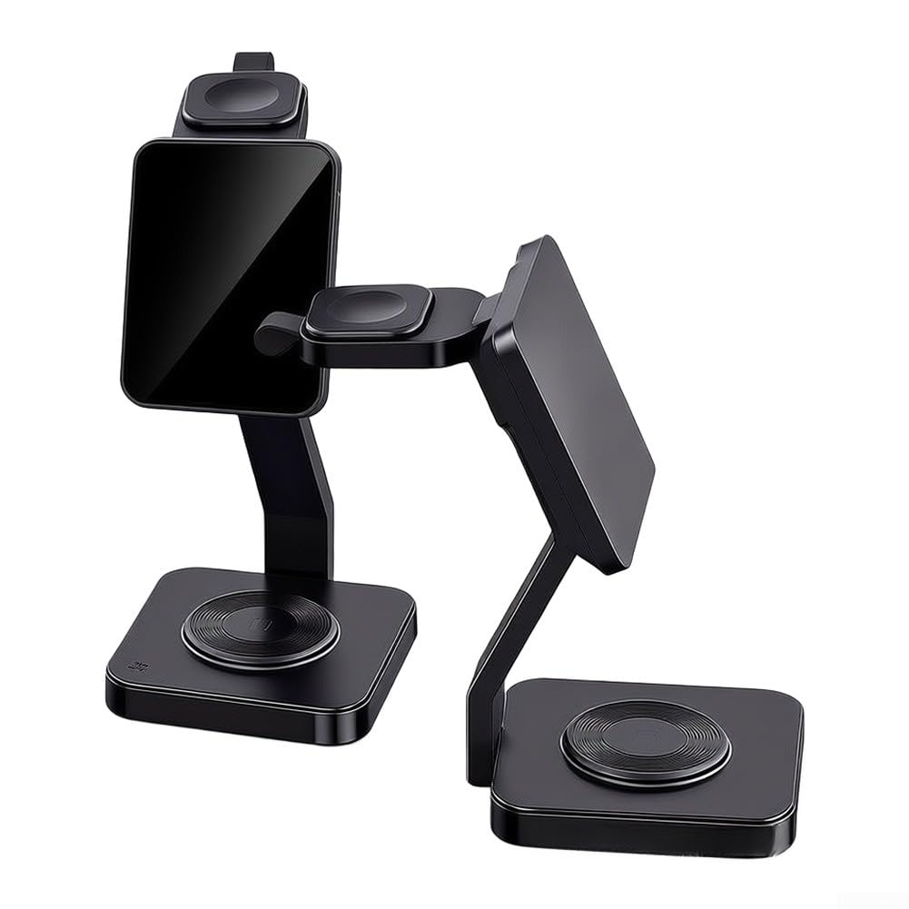 Station de charge sans fil 3 en 1 pour téléphone, montre, écouteurs, station de charge rapide avec affichage de l'horloge LED, support de charge multi-appareils noir et blanc (25 W blanc