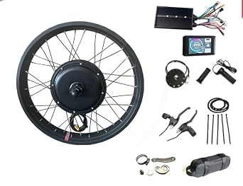 135mm Dropout Front 48-72V motorwheel kit,20 * 4.0/24 * 4.0/26 * 4.0 Rim with 2000W Fat Ebike kit with 45A Dual Mode sine Wave Controller,UKC1 Color Display and Parts 26 * 4.0 Front