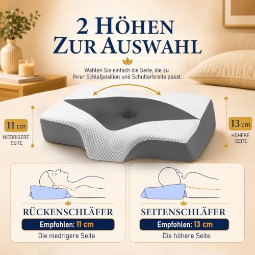 Hypuno Nackenstützkissen, ergonomisches Kopfkissen mit Hohlraum, 2 Höhen und kühlendem Bezug… – Ansicht 5