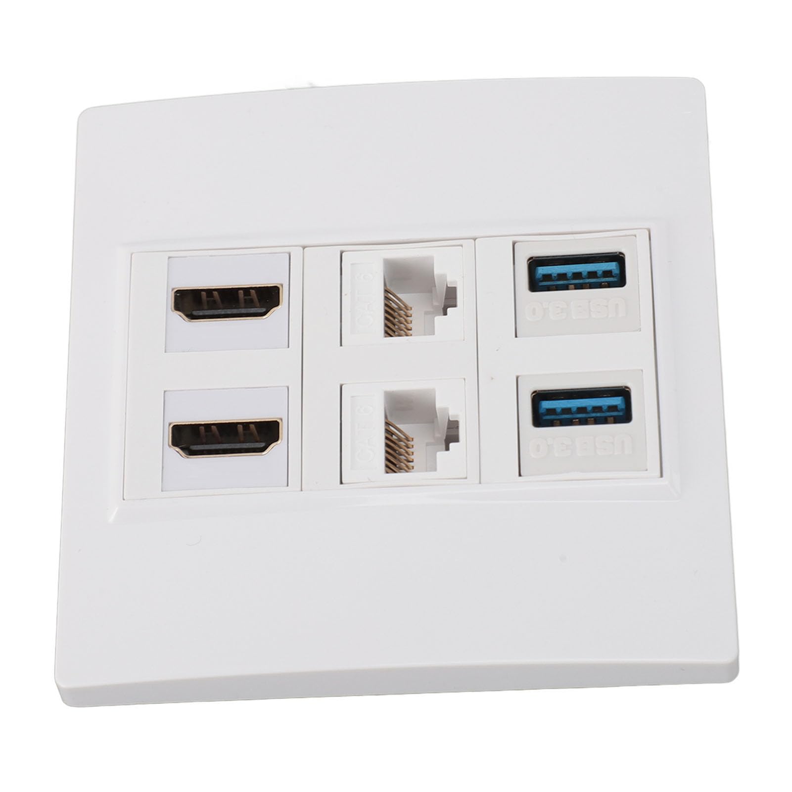 VBESTLIFE Placa de Pared HDMI RJ45, Placa de Pared con Salida USB HDMI de 6 Puertos, 2 Conectores HDMI, 2 Ethernet Cat6 RJ45 y 2 Conectores USB 3.0, para Placa Frontal, Color