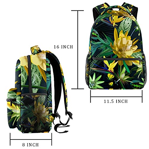 Mochila para portátil de cactus tropical con estampado resistente de flores y hojas 2