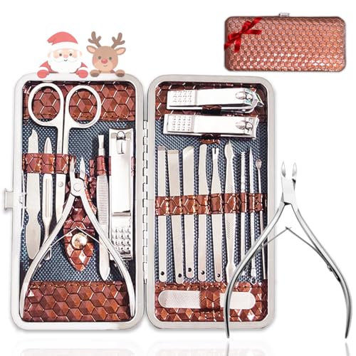 Nail Clippers Set 18 Pcs, Manicure Grooming Kit: Fingernail Clipper & Toenail Pedicure Cutter, Stainless Steel Nail Trimmer Kit with Travel Case, Stocking Stuffers Gifts for Christmas, Women, Men, Dad