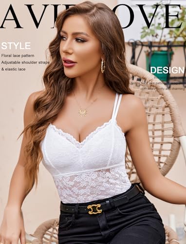 Image of Avidlove Lace Bralette for Women V Neck Camisole Lingerie Spaghetti Strap Tube Slim Tank Top
