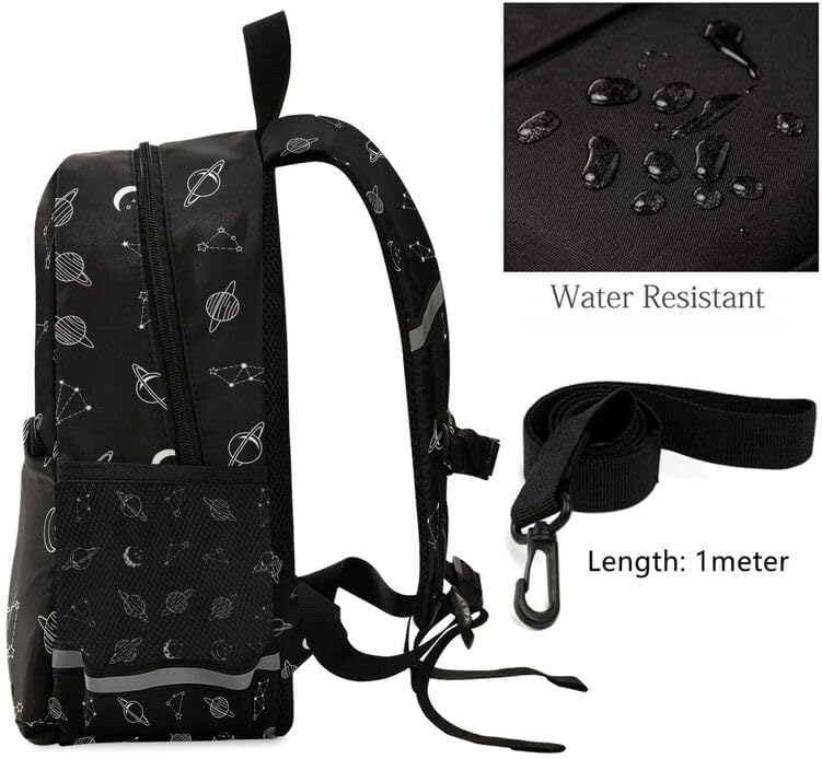 QUGRL Space Themed Planets Toddler Backpack for Boys Girls Kids School Backpack with Chest Strap Leash Preschool Schoolbag Nursery Kindergarten Bag for Daycare Travel Hiking School