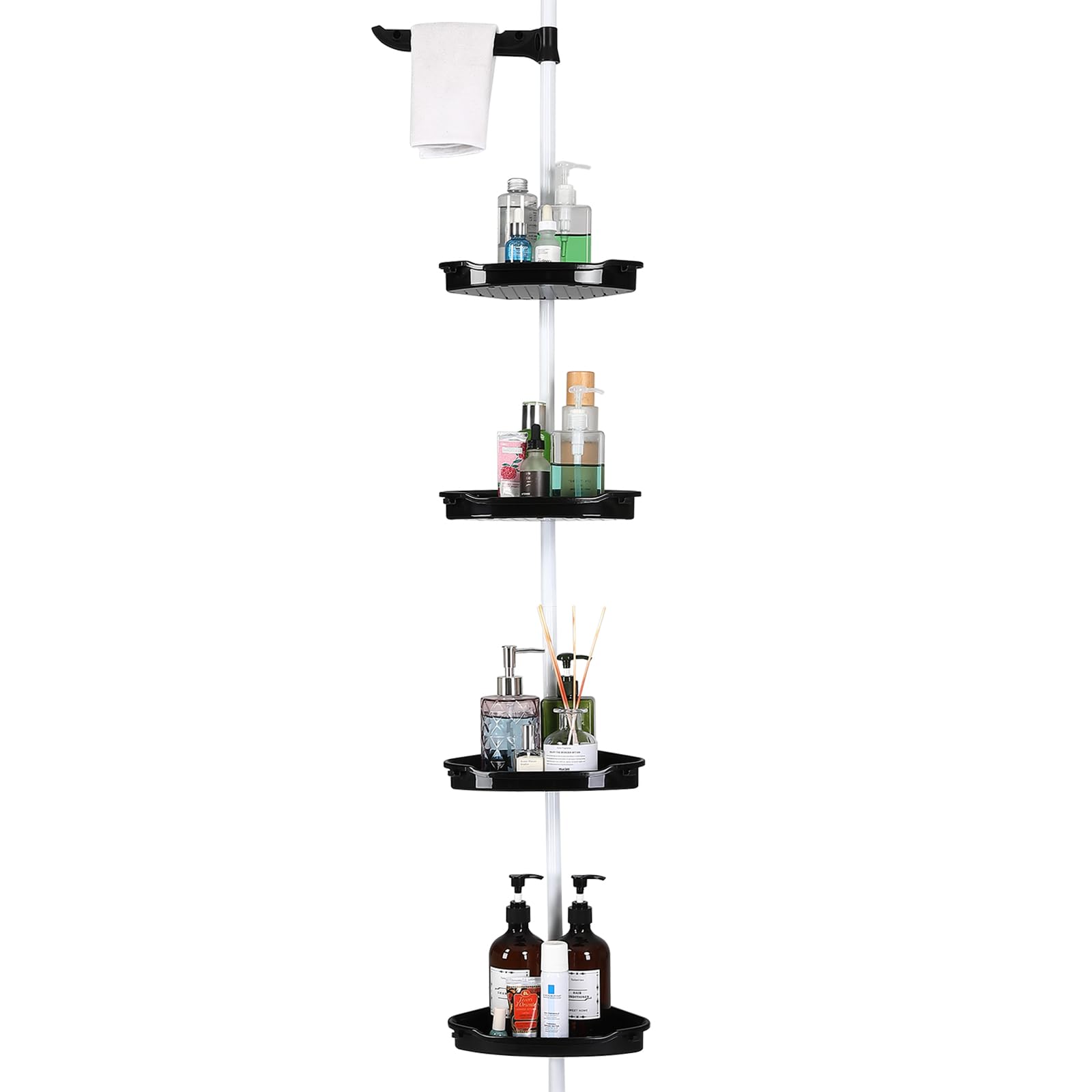 DYTesa Corner Shower Caddy Tension Pole Rust-Proof Bathroom Storage Organizer with 4-Tier Adjustable Shelves Fits 101 6-122 Black