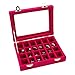 Ivosmart 24 Section Velvet Glass Jewelry Ring Display Organiser Box Tray Holder Earrings Storage Case (Pink)