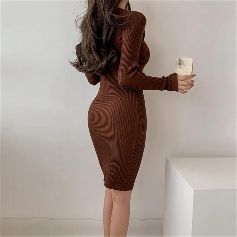Fnfmrfmr Women Hollow Out Knit Midi Dress Long Sleeve Solid