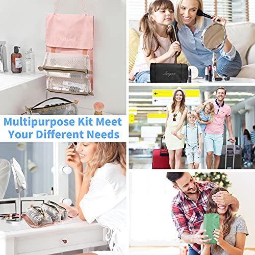 Hanging Roll-Up Makeup Bag Travel Toiletry Bag Cosmetics Organizer, 4 Removable Storage Bags Organize Makeup Cosmetics Personal Care Bathroom Brush Holder (Green)