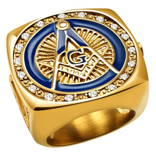 Masonic Signet Rings for Men, 316L Stainless Steel/18K Real Gold/Black Metal Freemason Jewelry, Punk Biker Mason Ring, Size 7-12