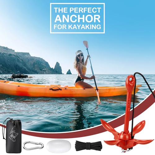 Image of MorningRo 1 Pack 1.5 /3.5 lb Marine Kayak Anchor Kit with 40ft Rope and Buoy Folding Grapnel Boat Anchor Kit Kayak Fishing Accessories for Small Boats, Canoe, SUP Paddle Boards