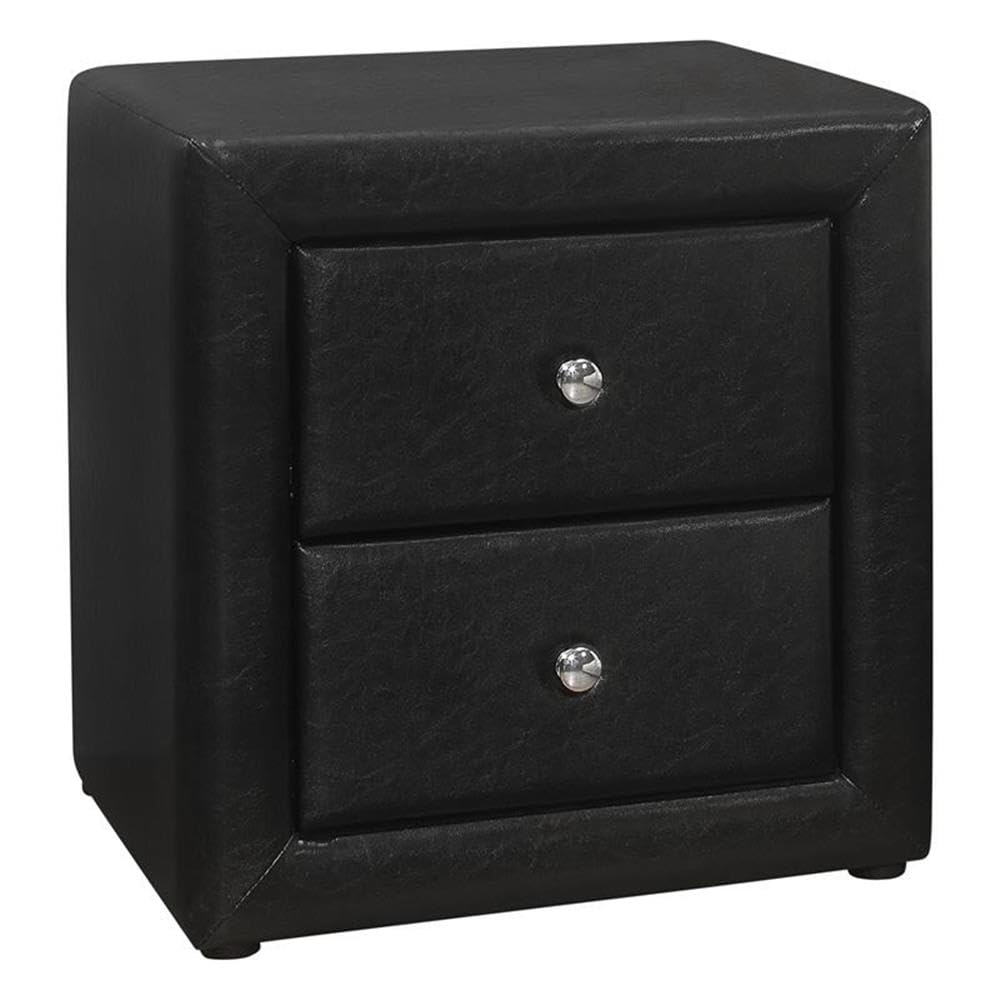 Monarch Specialties 5603 Accent, Nightstand, End, Side, Lamp, Storage Drawer, Bedroom, Upholstered, Pu, Transitional Nightstand-21, 20.5" L x 16.25" W x 20.75" H, Black Leather-Look/Chrome