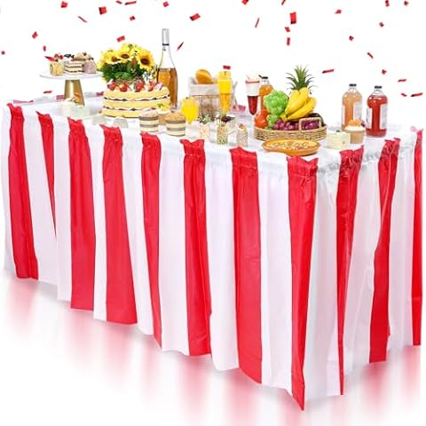6 Pack Red and White Table Skirts Cover