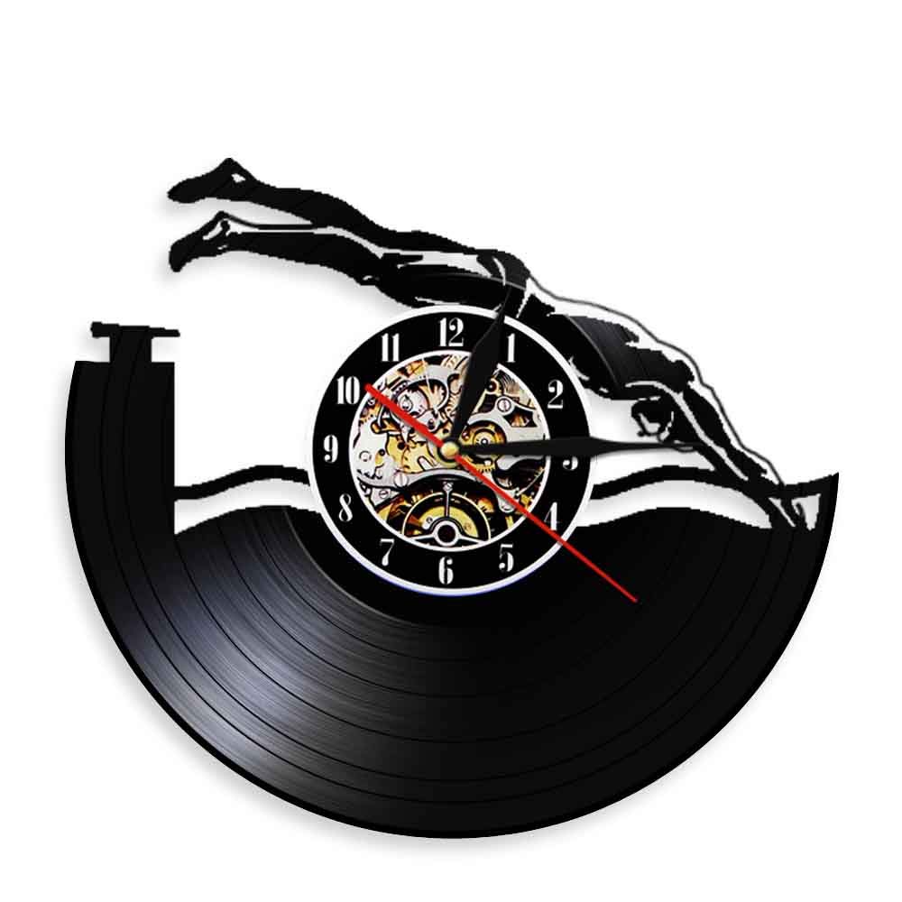 Orologio da parete subacqueo moderno taglio laser di dischi in vinile vintage da appendere a parete orologio nuotatore decorazioni per la casa per gli amanti del nuoto idea regalo diametro 30 cm 7 o