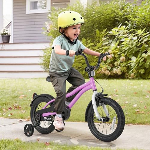 Image of BABY JOY Kids Bike, 12 14 16 18 Inches Sporty Bicycle with Training Wheels, Adjustable Seat, Handbrake & Coaster Brake, Reflectors, Girls Boys Bike for 3-8 Years Old Children