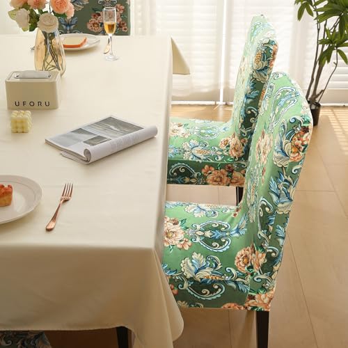Image of HOKIPO Premium Printed Velvet Chair Cover Set of 2 for Dining Table, Green Victorian Garden (AR-5794-D4*2)