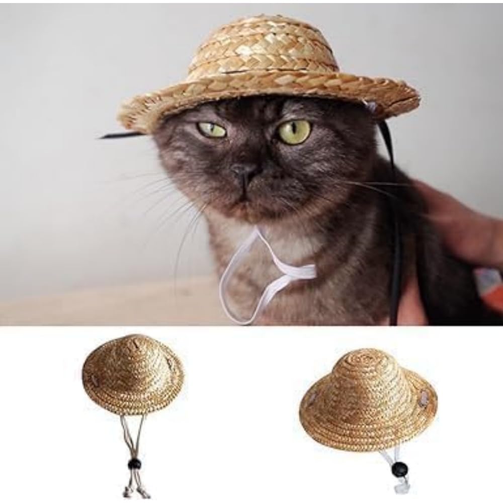 Pet Hat - Summer Sun Protection Hat, Adjustable Hawaii Garden Sun Bucket Cap, Dog Bucket Hat, Beach Hat for Puppy Small Dogs Cats, Pet Supplies, Pet Straw Hat