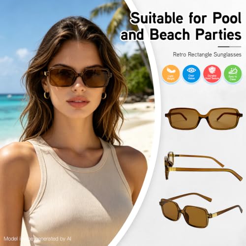 Image of 10 Pack Retro Rectangle Sunglasses for Women | Party Glasses, Trendy 90s Y2K Style, Narrow Square Small Frame, Adult Shades Unisex, Party Favors Sun Glasses