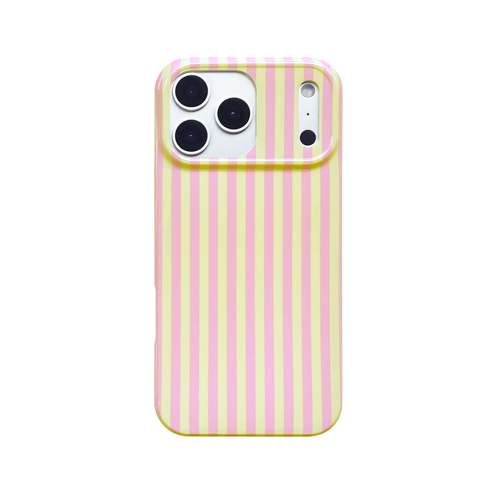 Photo 1 of Reezaddin Pink and Yellow Striped Phone Case for iPhone 17 Pro,Cute Aesthetic Retro Vertical Line Stripes Pattern Protective Trendy Cover for Girls Women 6.3 inch