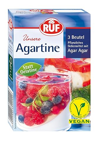 RUF Agartine Pulver pflanzliches Geliermittel mit Agar-Agar Ersatz für tierische Gelatine für Tortenfüllungen Cremes und Desserts glutenfrei und vegan 3x10g