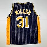 Facsimile Autographed Reggie Miller Indiana Blue Pinstripe Reprint Laser Auto Basketball Jersey Size Men's XL