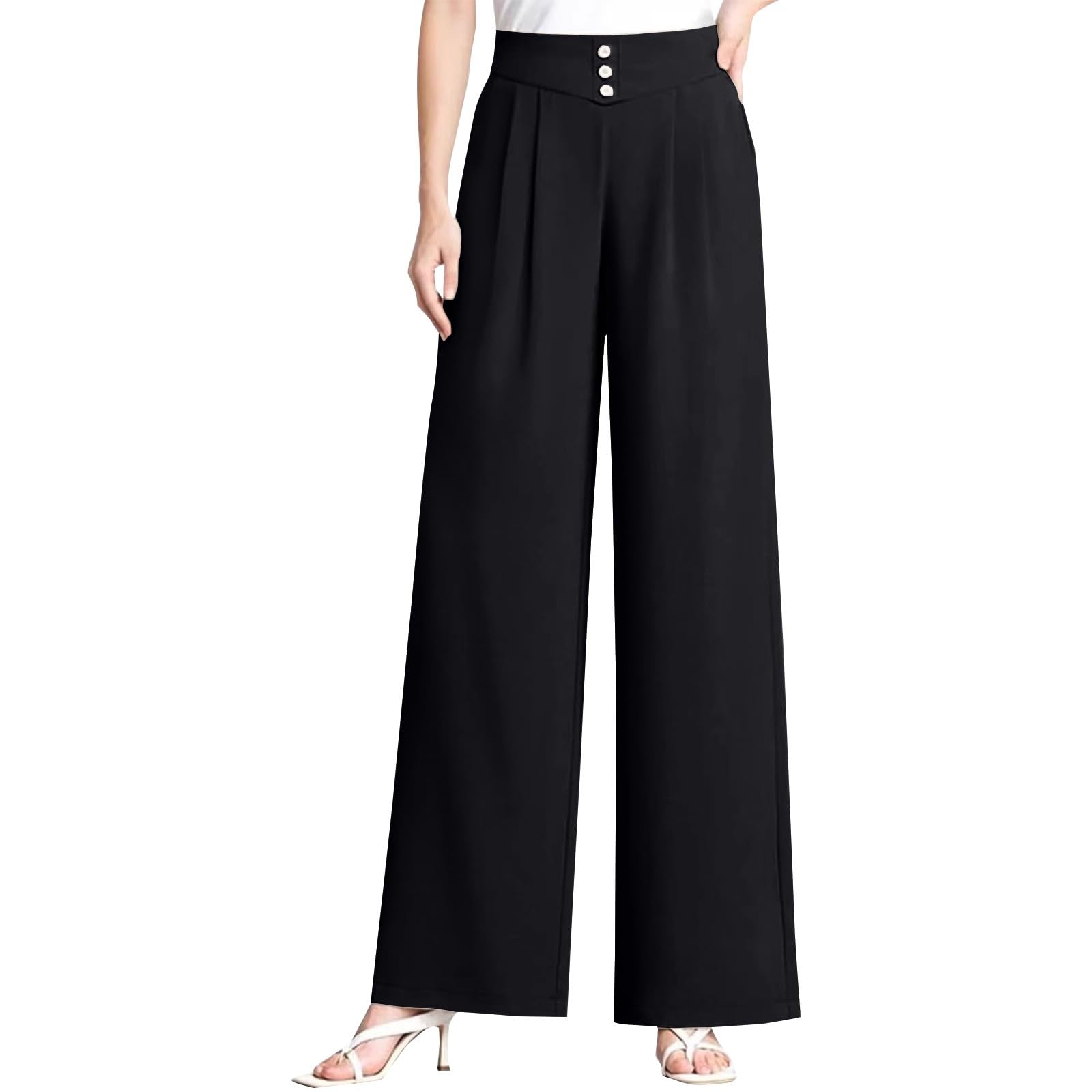 Senior Pants for Women Dressy Casual Wide Leg Work Pants Perfect Drape High Rise Pull On Stretch Pant