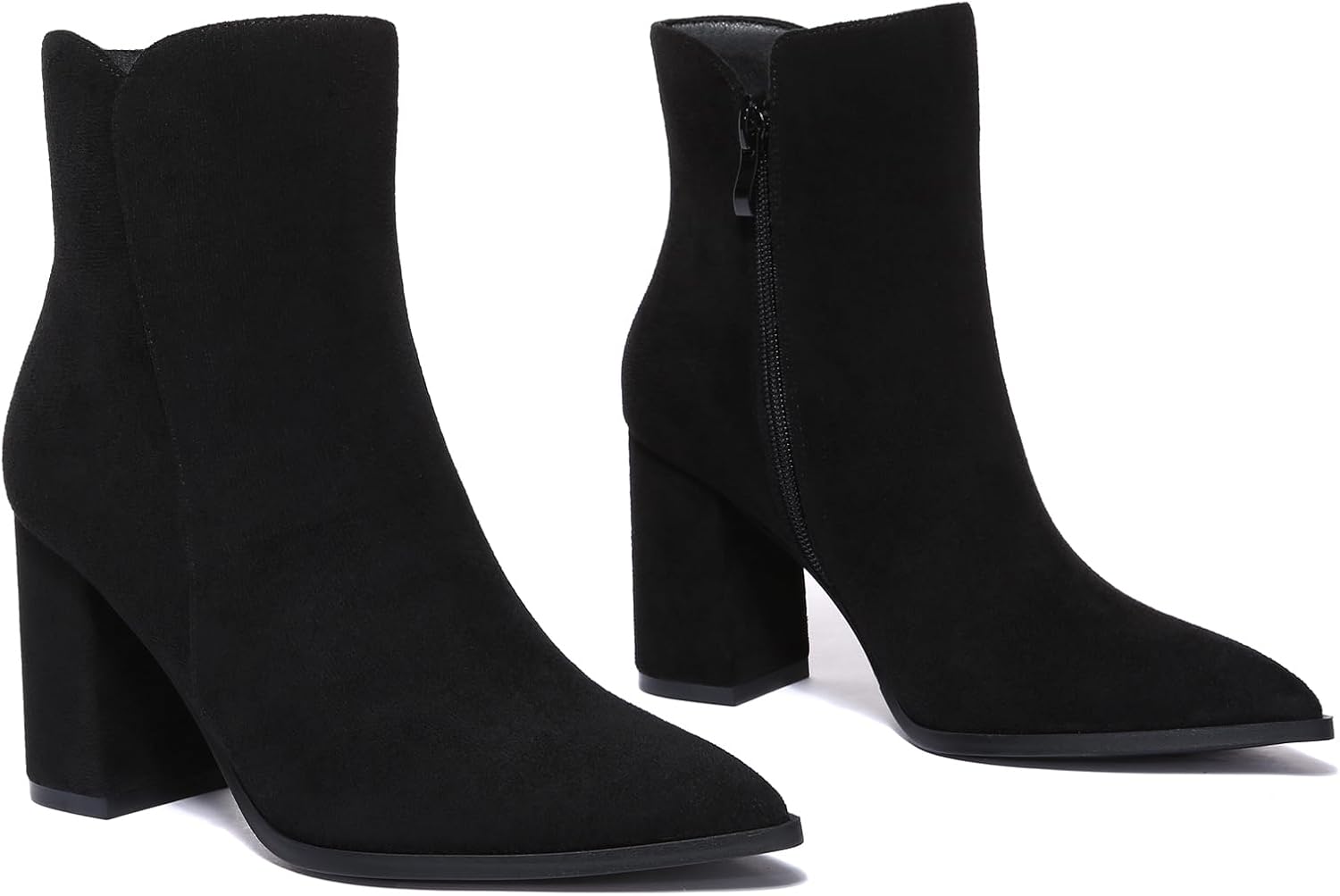 Athlefit Women's Heeled Ankle Boots Fashion Pointed Toe Chunky Block Heel Side Zipper Short Booties - Image 4