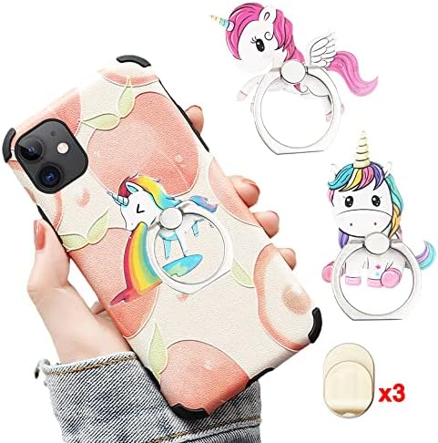ZOSTLAND 3PCS Rainbow Horse Pegasus Phone Ring, Universal 360°Adjustable Phone Case Finger Grip Stand Holder Desk Stent Mount Car Hook Compatible with iPhone 13 12 11 XS MAX X Plus iPad (3pcs Unicorn)